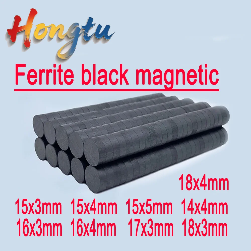 Hongtu Black Round Strong Magnets Dia 14mm 15mm 16mm 17mm 18mm Ferrite Ordinary Magnet Y30 Black Disc Fridge Magnets