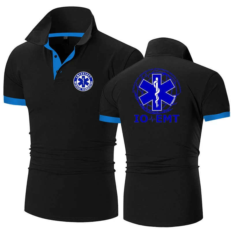 EMT Paramedic Emergency Medical 2023 Summer New style Lapel Short Sleeve T-shirt Men's Fashionable Solid Color Polo Shirt tops