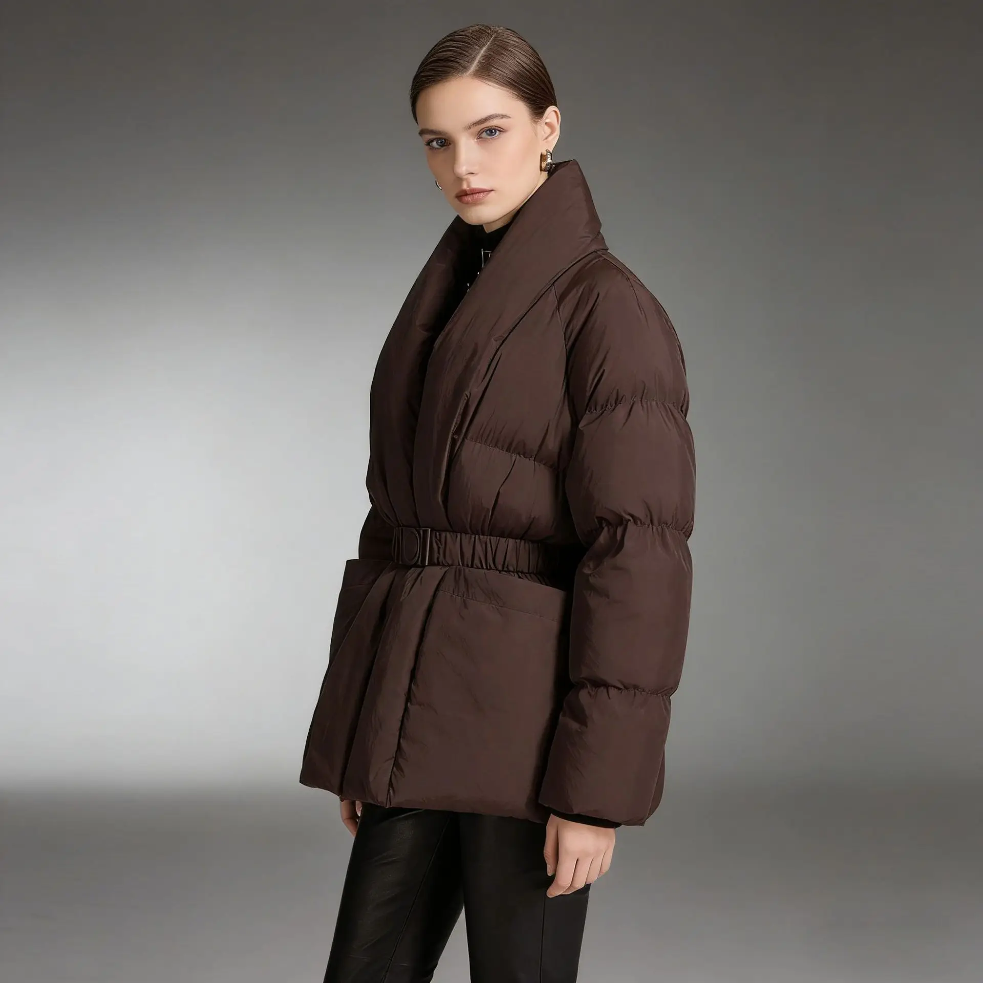 A New High-end Mid-length, Waist-cinching, Lace-up and Lapel Cotton-padded Jacket for Women in The Autumn and Winter of 2026