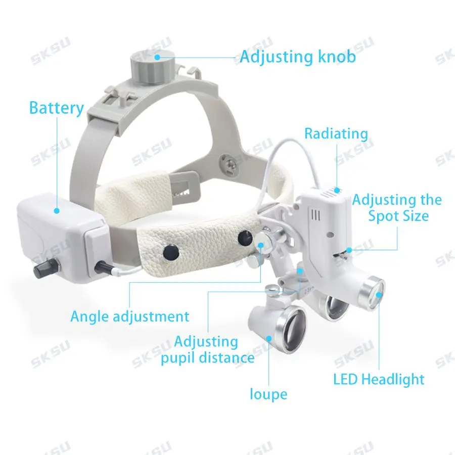 Stomatologiczna lampa LED Lupa lornetkowa Jasność Punktowa Regulowana Laboratorium dentystyczne 5W Latarka czołowa do reflektorów chirurgicznych