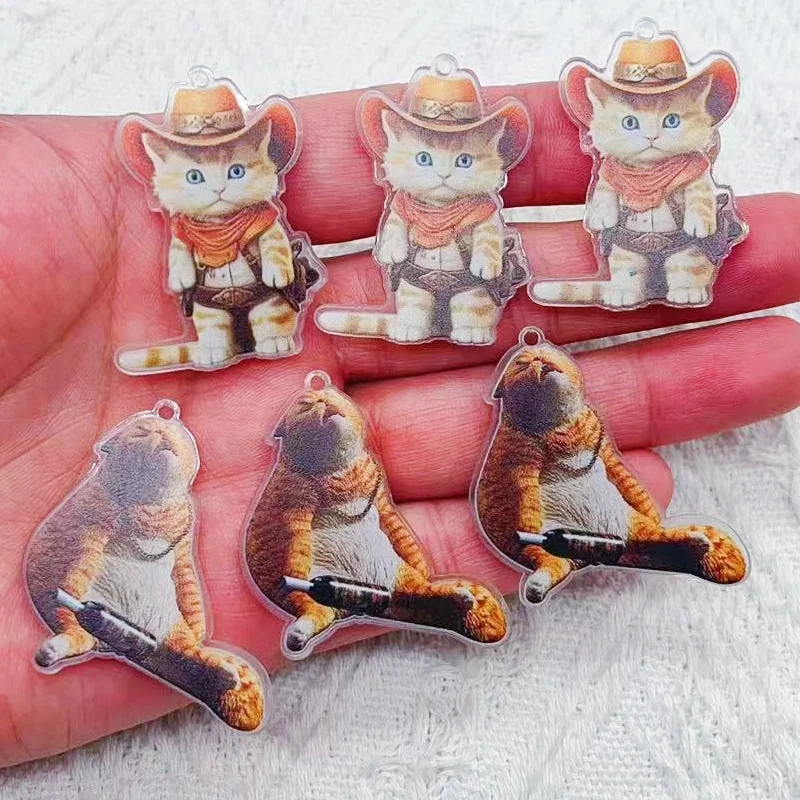 10 pieces of acrylic cartoon cat jewelry pendant DIY earrings keychain jewelry production process jewelry