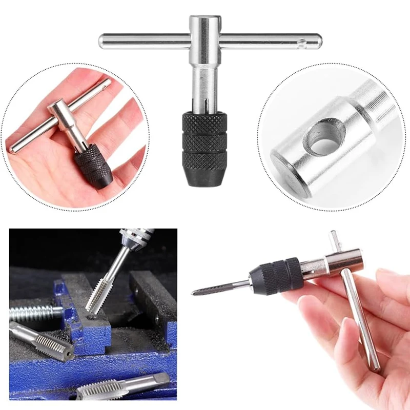 

Adjustable T-Handle Ratchet Tap Reamer Hand Manual Holder Wrench M3 M4 M5 M6 M8 Metric Machine Screw Thread Plug T-shaped Tool