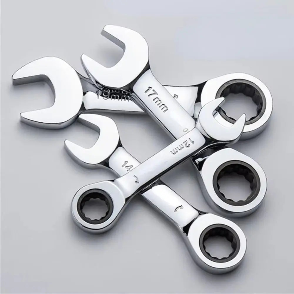 1Pcs New 6-19mm Ratchet Spanner Reversible Combination 72 Teeth Stubby Single Wrench Steel Short Handle Nut Repair Tool