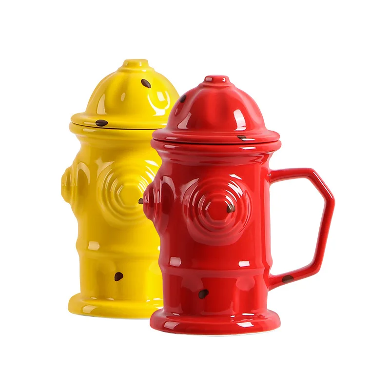 Creative Ceramic Fire Hydrant Cup 3D Novel Water Cup Funny Home Decoration Cup Mug Heat-proof With Lid 400ml For Friend's Gift