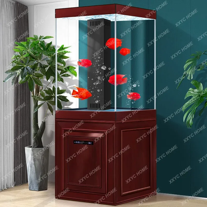 PChinese Fish Tank Small Living Room Household Vertical Bottom Filter Water-free Ultra-white Glass Ecological Aquarium