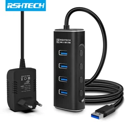 RSHTECH USB Hub Aluminum 4/7 Ports USB 3.1/3.2 Gen2 Hub 10Gbps USB Splitter with Individual on/Off Switches for Mackbook Laptop