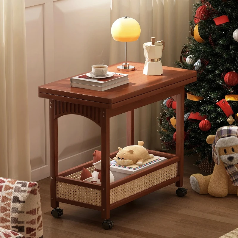 

‌ Складной деревянный столик на колесах — портативный торцевой столик для спальни и гостиной, экономия места для небольших помещений