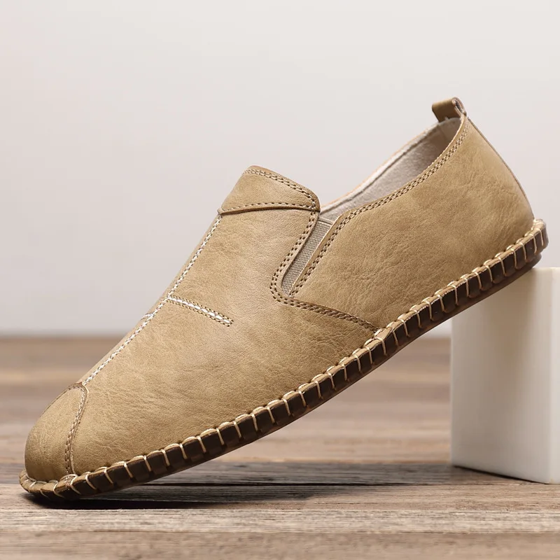 Men's Spring Summer Business Casual Shoes Hand-Stitched Lightweight Breathable Flexible Anti-Slip Slip-On Loafers Style 2026 New