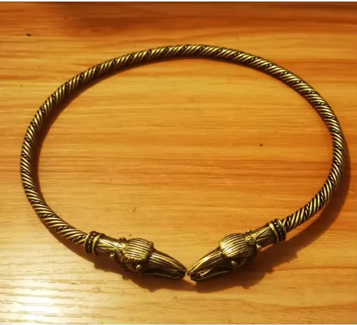 lanseis 1 pz braccialetto lupo vichingo Testa di lupo vichingo Fenrir Torc Anello al collo Ragnar Filo di ottone intrecciato pesante fatto a mano Pagan Norse