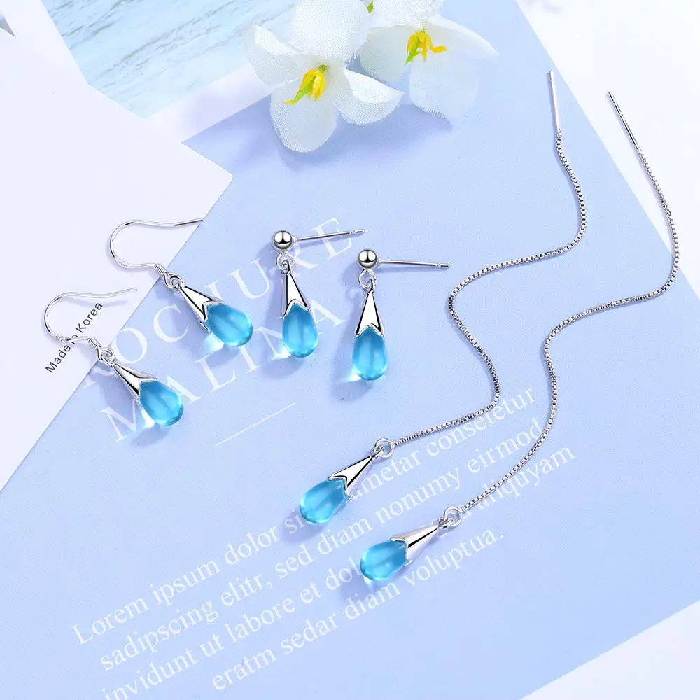 Pear Genuine Blue Topaz 925 Sterling Silver Water Drop Earrings for Women Fashion Gemstone Jewelry Party Gift