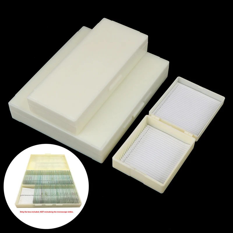 HOT! Plastic Microscope Glass Slide Box 25/50/100pcs Biological Slices Storage Case Holder for Prepared Microscope Slides