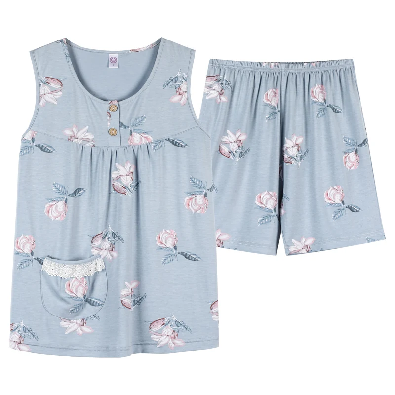 Pyjama d'été M-4XL Vêtements de nuit pour femmes Pyjama imprimé floral