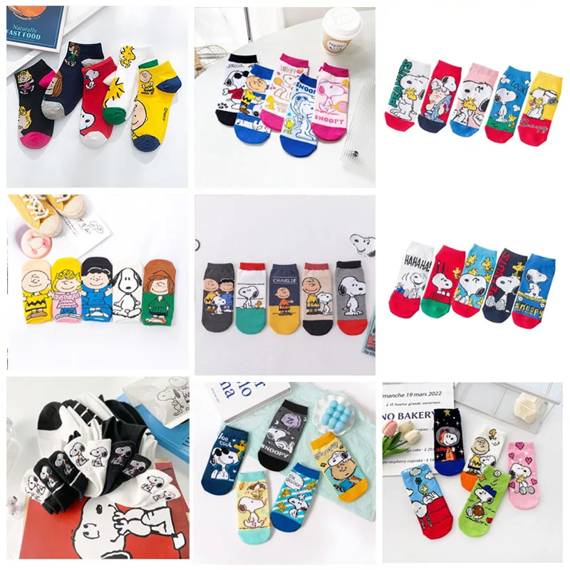 

5Pairs Snoopy Adult Socks Spring Summer Combed Cotton Socks Women's Warm Short Socks Average Size 18-40 Years Old