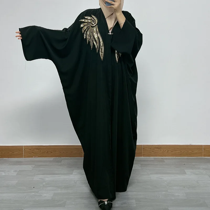 

Modest Muslim Kaftan With Loose Fit Long Sleeves Floral Embroidery And Beaded Details For Ladies Oversized Abaya