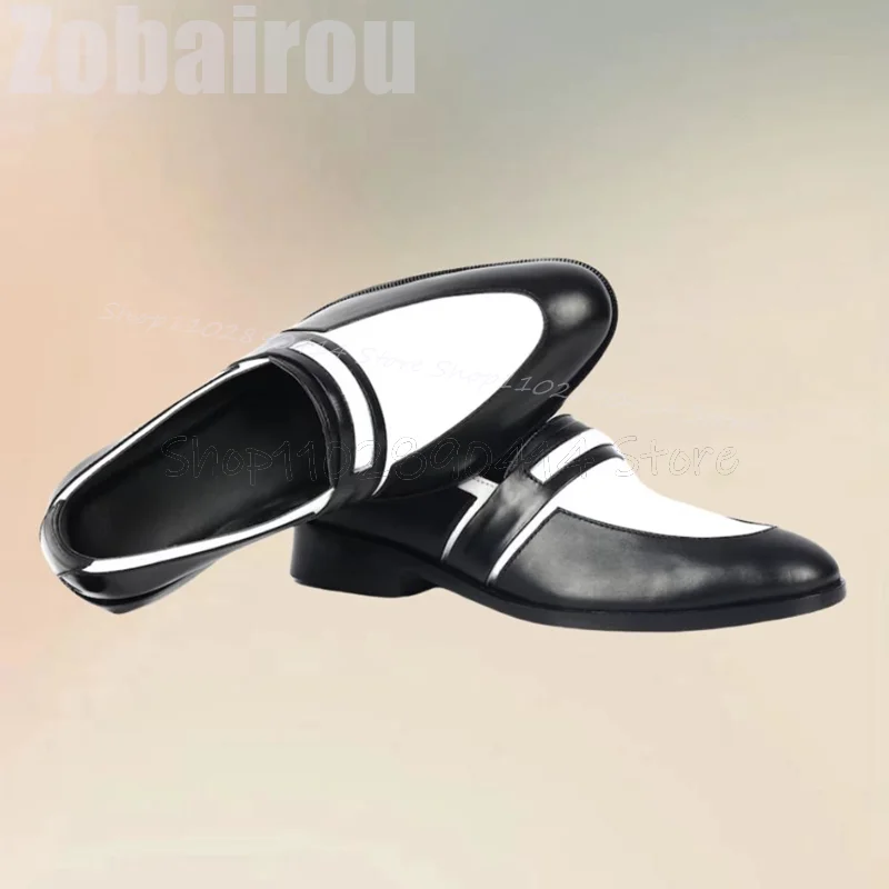 

Black White Sewing Design Matte Leather Loafers Fashion Slip On Men Shoes Luxury Handmade Party Banquet Office Men Dress Shoes