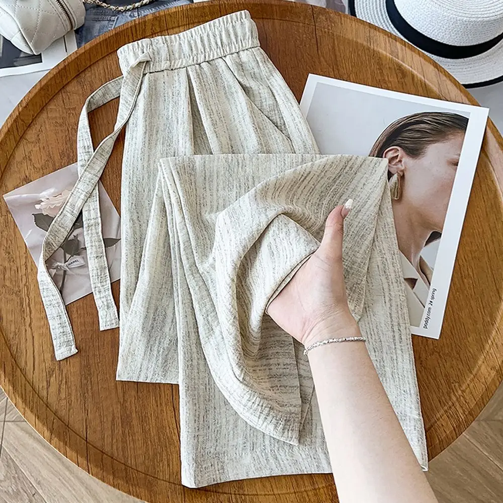 High Waist Ice Silk Wide Leg Pants Women's Individual Design Sensation Small Audience Casual Trousers Summer 2025