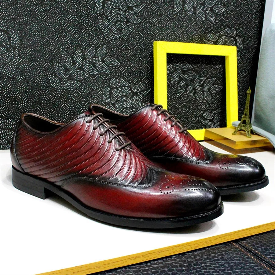 Classic Men's Leather Oxford Shoes Office Handmade Dress Shoes Fashion Wingtip Pattern Lace Up Men's Wedding Dress Shoes Men