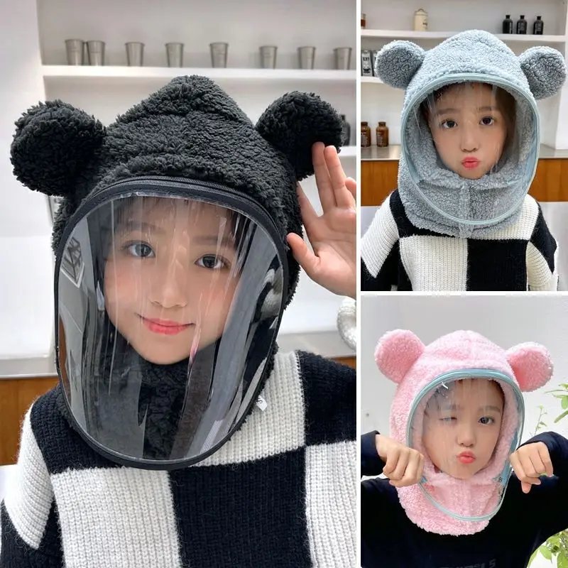 Gorro a prueba de viento con máscara para padres e hijos, bufanda gruesa para cubrir la cara, con dibujos animados, para Otoño e Invierno