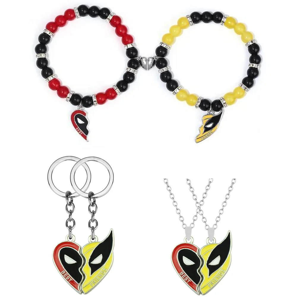 Deadpool And Wolverine Best Friends Bracelet Set Friendship Keychain Matching Pendant Key Chain For Cosplay Necklace Kids Gift