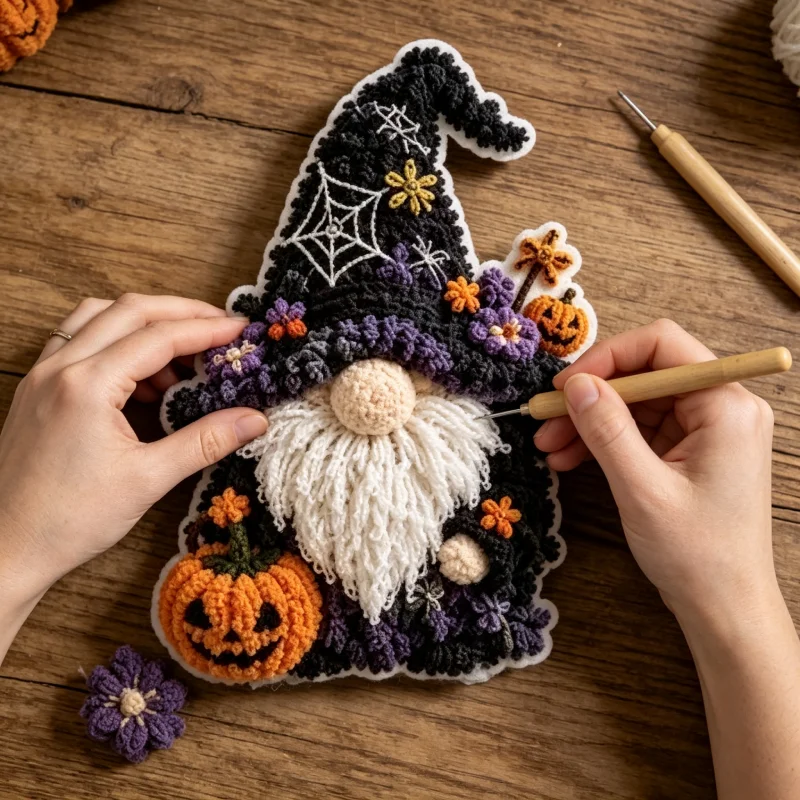 Halloween Punch Needle Embroidery Material Package Kit Elf DIY Handcraft Set Desktop Ornament Wall Decor Holiday Handmade Gift