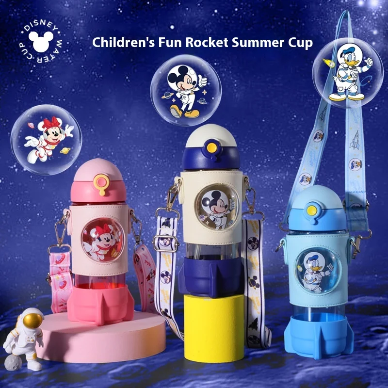 

Disney Anime Mickey Mouse Rocket Children'S Plastic Cup Tritan Student Straw Cup High Appearance Portable Leak Proof Water Cup