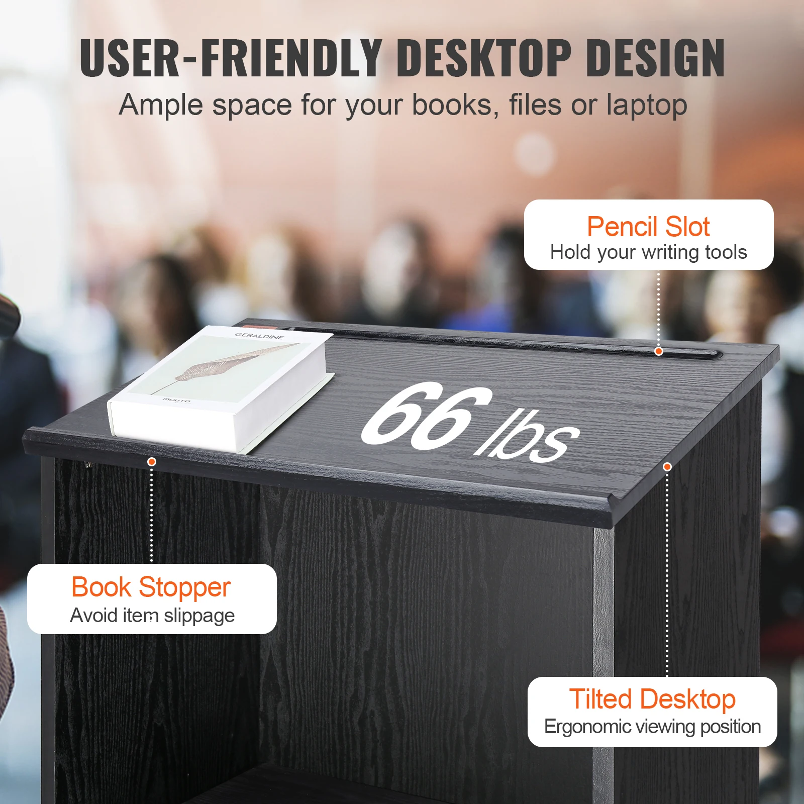 VEVOR Podium Stand 47in Hostess Stand W/ 4 Rolling Wheels & Shelves Pulpits Slant Desktop Lecterns for Churches Office School