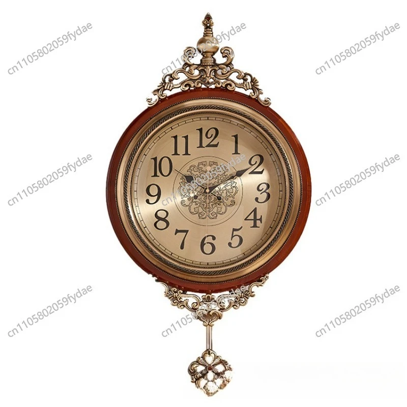 Retro Solid Wood Clock Living Room American Villa Luxury Atmosphere Wall Clock