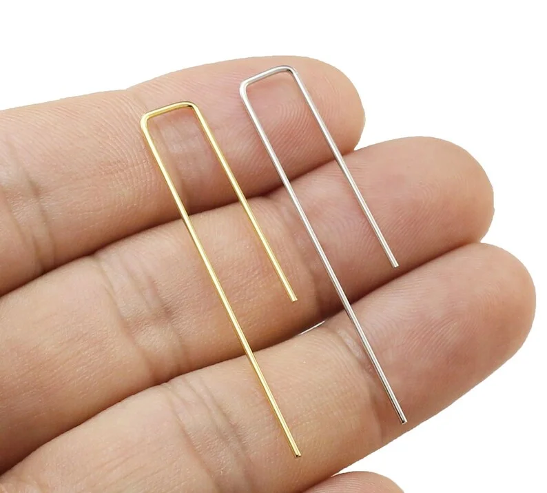 20pcs Rectangle Earring Hooks, Long Ear Wires, Real Gold Plated, 45x8mm, Geometric Earring Findings, Jewelry Supplies -GH913