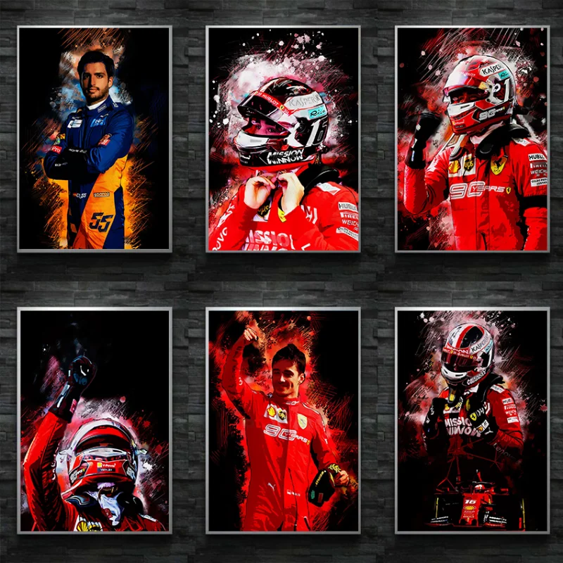 Retro Handsome Rider Wall Art Max Verstappen Charles Leclerc - F1 Posters And Prints Men'S Living Room Bedroom Decor Gifts