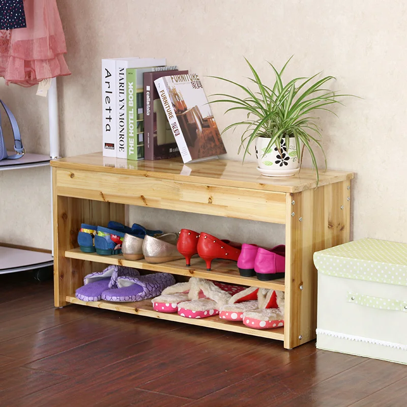 Nordic Minimalist shoe changing stool, all solid wood storage, tipping bucket cabinet, integrated frame, log entrance hall