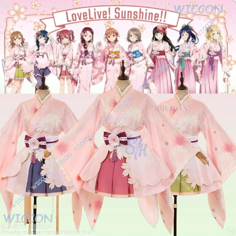 

Aqours LoveLive!Саншайн!! Kurosawa Ruby Tsushima Yoshiko Kunikida Hanamaru Косплей Аниме Костюм Розовая Сакура Японское кимоно
