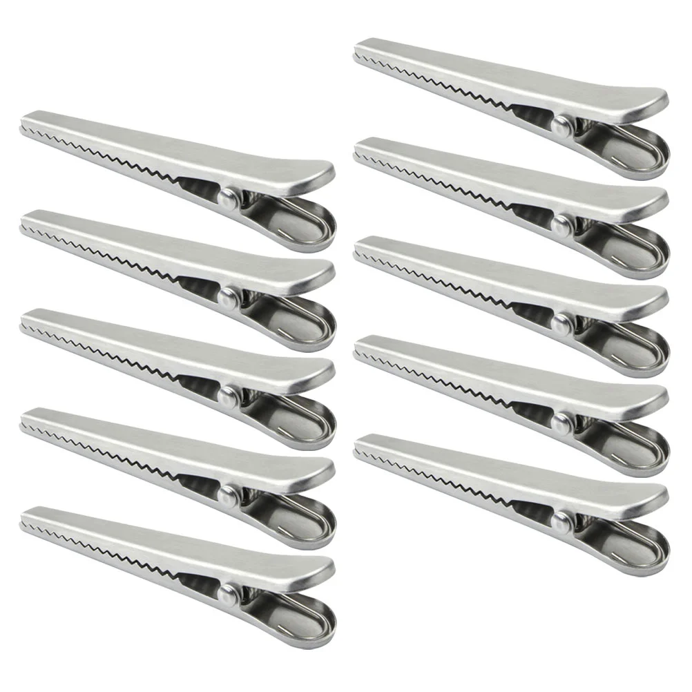 10 Pcs Stainless Steel Alligator Clip Snack Sealing Clamp Metal Clips Food Bag Freshness Potato Chips Clamps Large