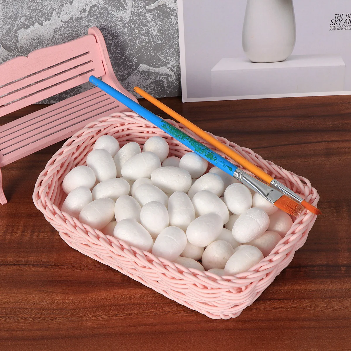 50pcs Painting Egg DIY Easter Decor Solid Egg for Kid Festival Craft (White, 3cm) Egg Foam Easter Egg