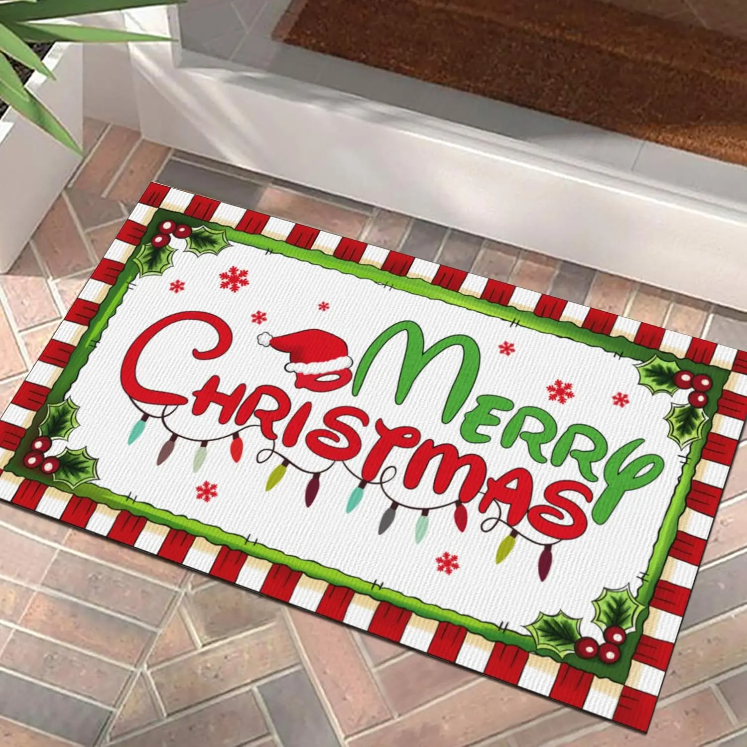 VIKAMA Christmas Happy Floor Mat Anti-Slip Indoor and Outdoor Welcome Mat for Kitchen and Living Room Carpet Home Decoration