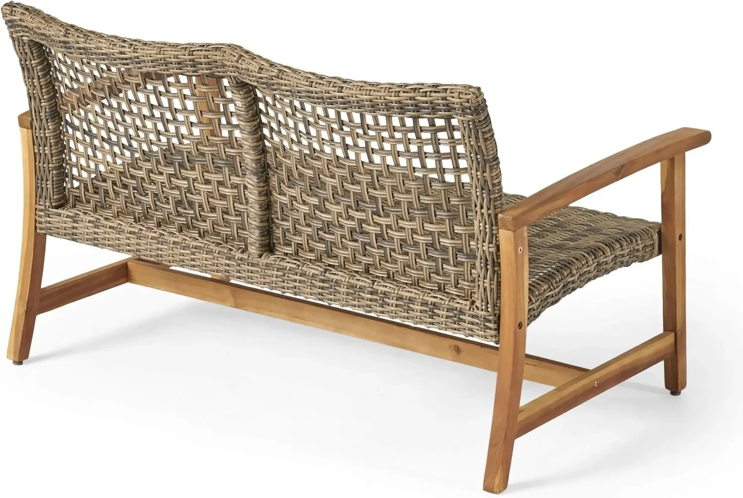 ไม้กลางแจ้งและ wicker loveseat, เสร็จธรรมชาติด้วยหวายสีเทา