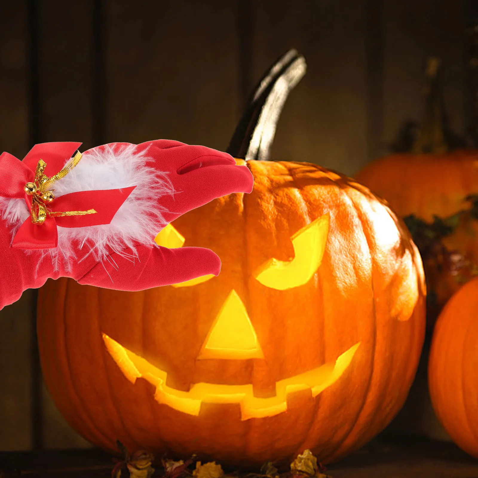 

1Pair Christmas Women Gloves Red Furry Warm Full Finger Winter Short Outdoor Holiday Party Costume Decorative Fashionable Gift