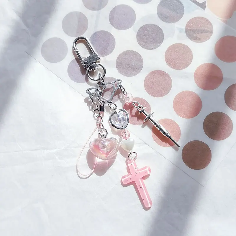 Phone Charm Strap Y2K Keychain Kawaii-Cute Pendant Jewelry Keyring Lanyard String Black Cross-Bow Beaded Chain for Women Girl