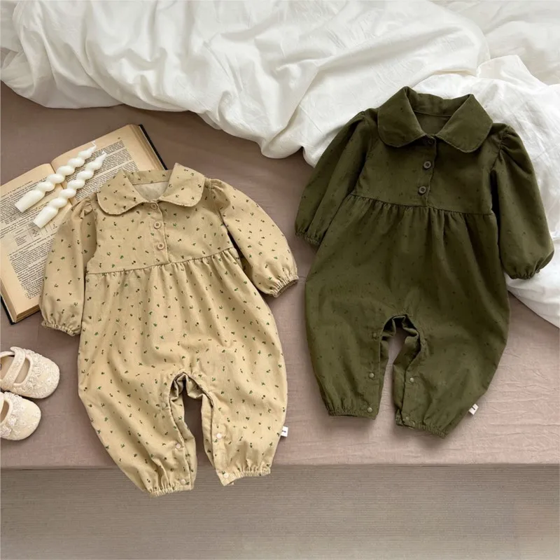 

Fashion Newborn Baby Girl Boy Cotton Floral Jumpsuits Infant Toddler Child Elegant One-piece Garment Autumn Baby Clothes 0-2Y