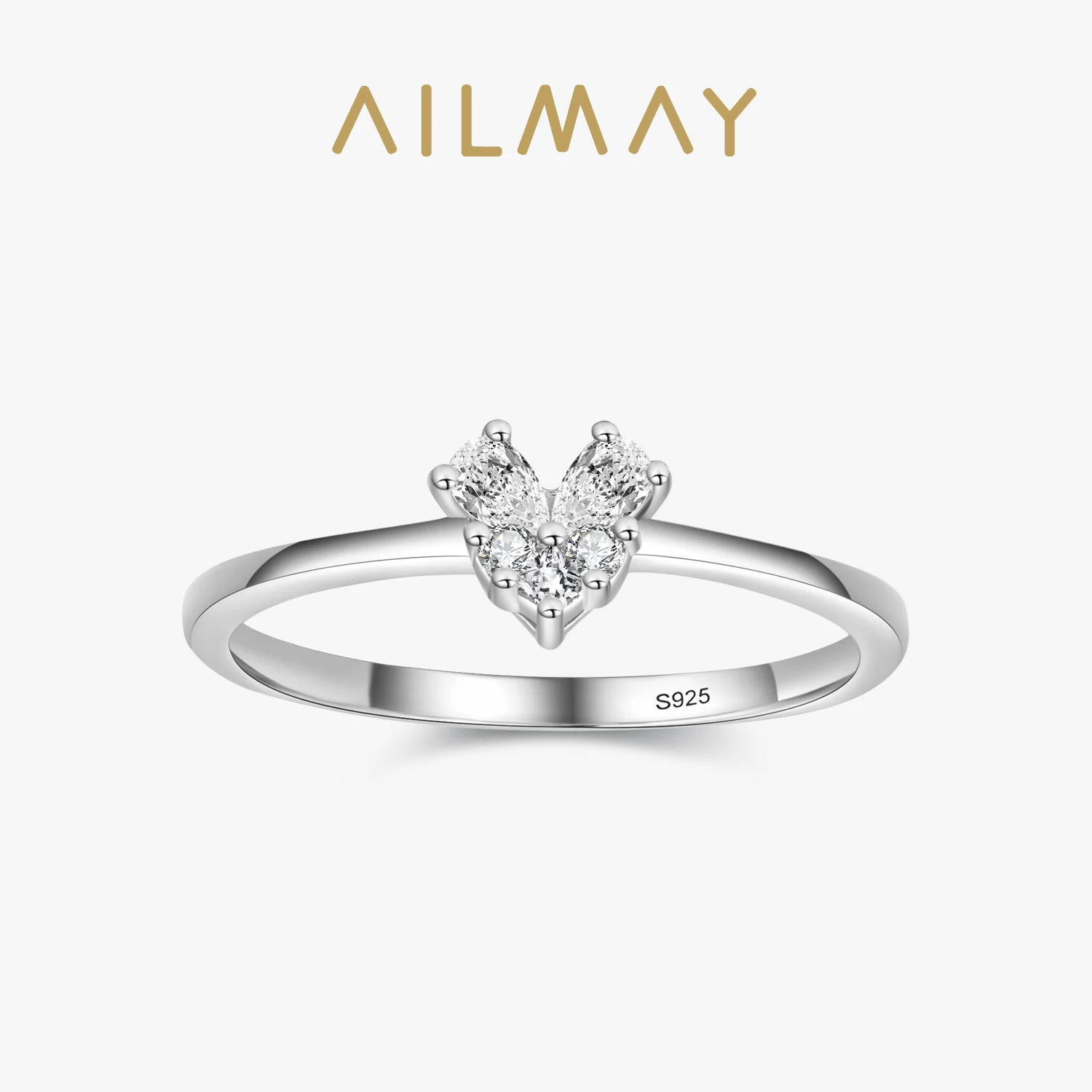 Ailmay Fashion 925 Sterling Silver Exquisite Irregular CZ Heart Finger Ring For Women Classic Luxury Wedding Accessories Jewelry