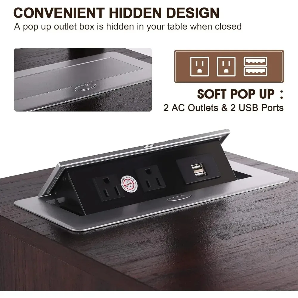 Side Table with Charging Station Set of 2, Wireless End Table Set of 2, Nightstand with Adjustable Storage Shelf for Bedroom