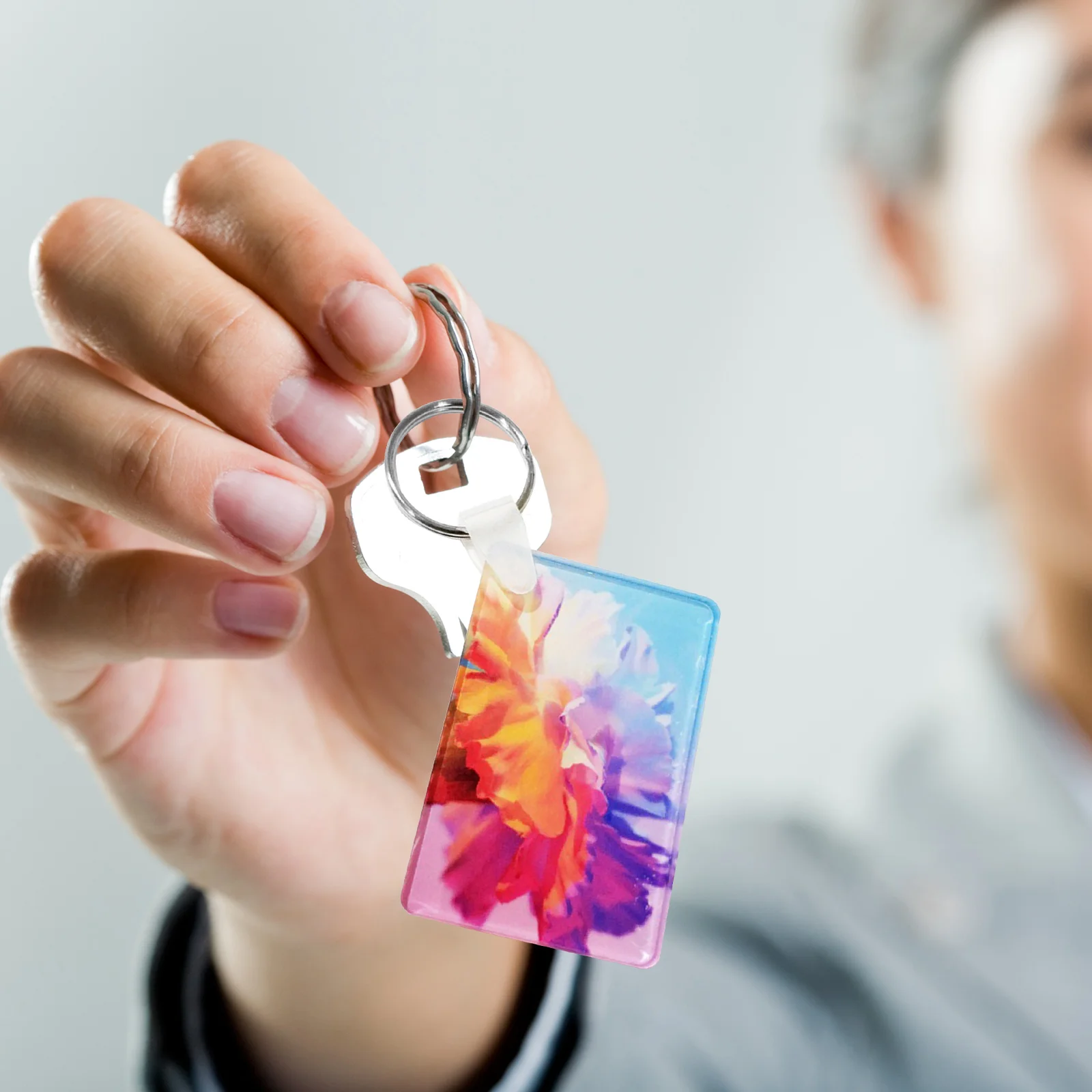 

6pcs Sublimation Blank Keychains Acrylic Coating Board Transparent Crystal DIY Square Heat Transfer Keychain Supplies