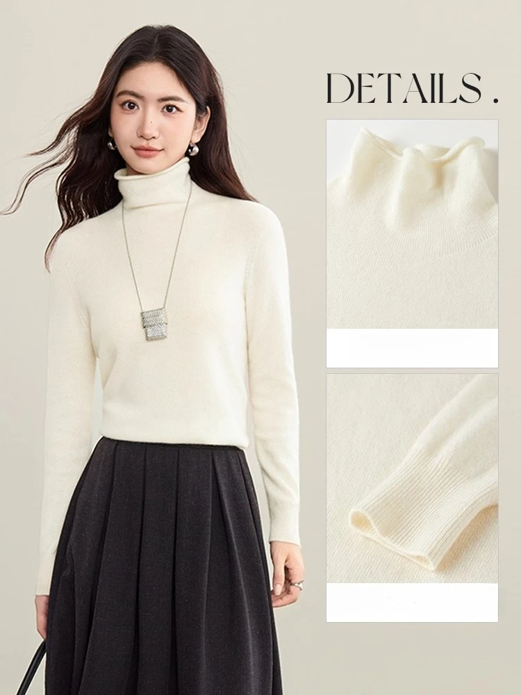 SENTUBILA Pullover solido in cashmere da donna 2025 Autunno senza cuciture lavorato a maglia morbido e confortevole dolcevita elegante moda Top W53EI2796
