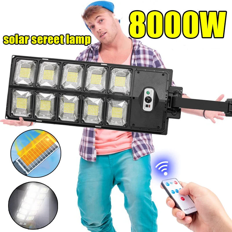 

High Brightness 8000W Solar Street Light 100000LM Powerful LED Solar Lamp Motion Sensor Sunlight Spotlight Courtyard Wall Light