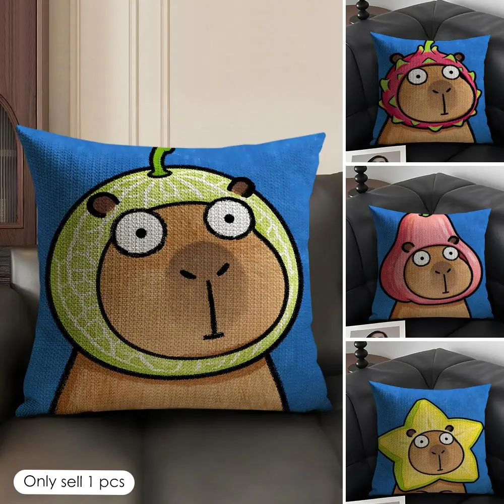 

Cute Kicapara Cartoon Cushion Cover Natural Linen Organic Fabric Double-Sided Printing Breathable Perfect Gift For Decor