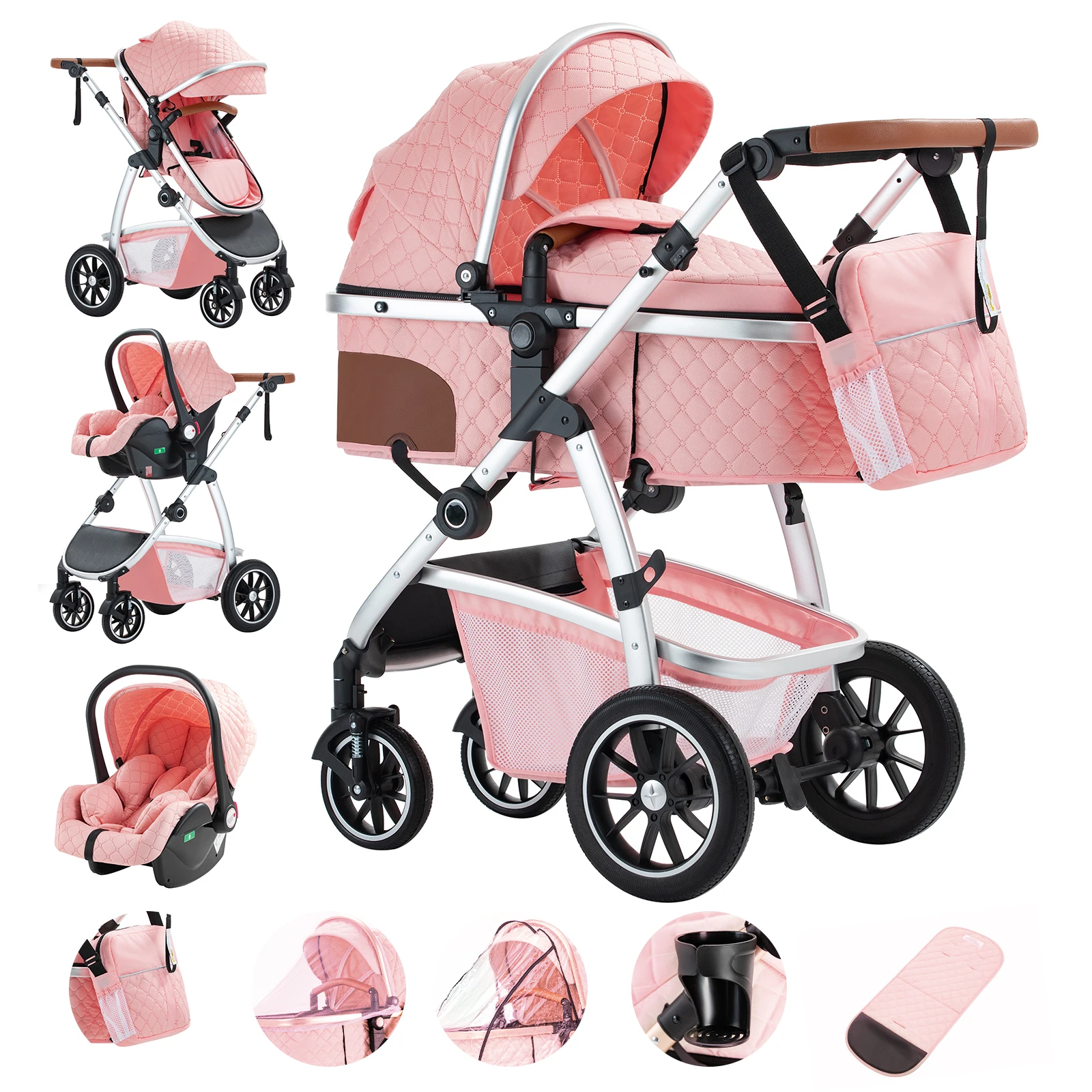 3-in-1 kinderwagen Reiskinderwagen met in hoogte verstelbaar handvat Reiskinderwagen met klamboe Kinderwagen met aluminium frame