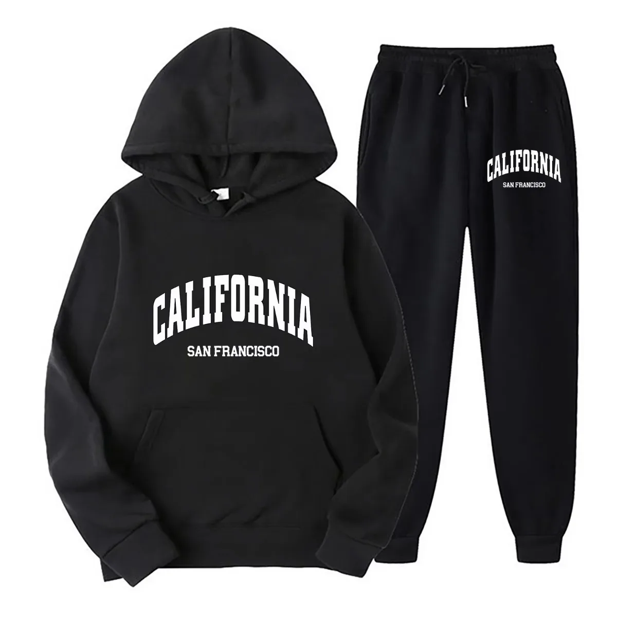 Cotton City Print Men and Women Hoodies + Pants 2 Pieces Sets Men Fashion Sweatshirts Women Casual Hooded Pullovers Trouses Set