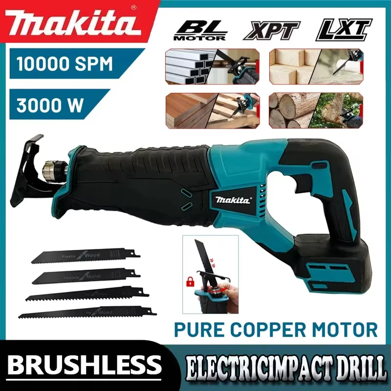 

Makita Brushless Reciprocating Saw Reciprocating Saw Portable Cordless Power Tools With 4pcs Saw Blades For 18V Battery