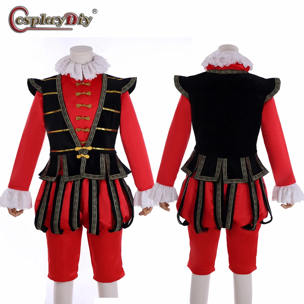 Tudor Royal Court Outfit 18th Century Victorian Gentleman Red Uniform Men's Ball Suit Medieval Regency Costume