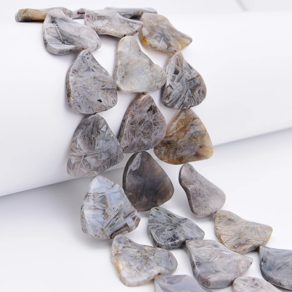 APDGG Big 35mm Natural Bamboo Leaf Agates Wavy Triangle Slice Loose Pendant Beads 15'' Strand Jewelry Making DIY