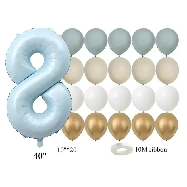 22 teile/satz Baby Blau Serie Latex Ballon Vintage Blau Folie Anzahl Ballon Für jungen Geburtstag Party Jahrestag Dekoration Versorgung – Detail 11